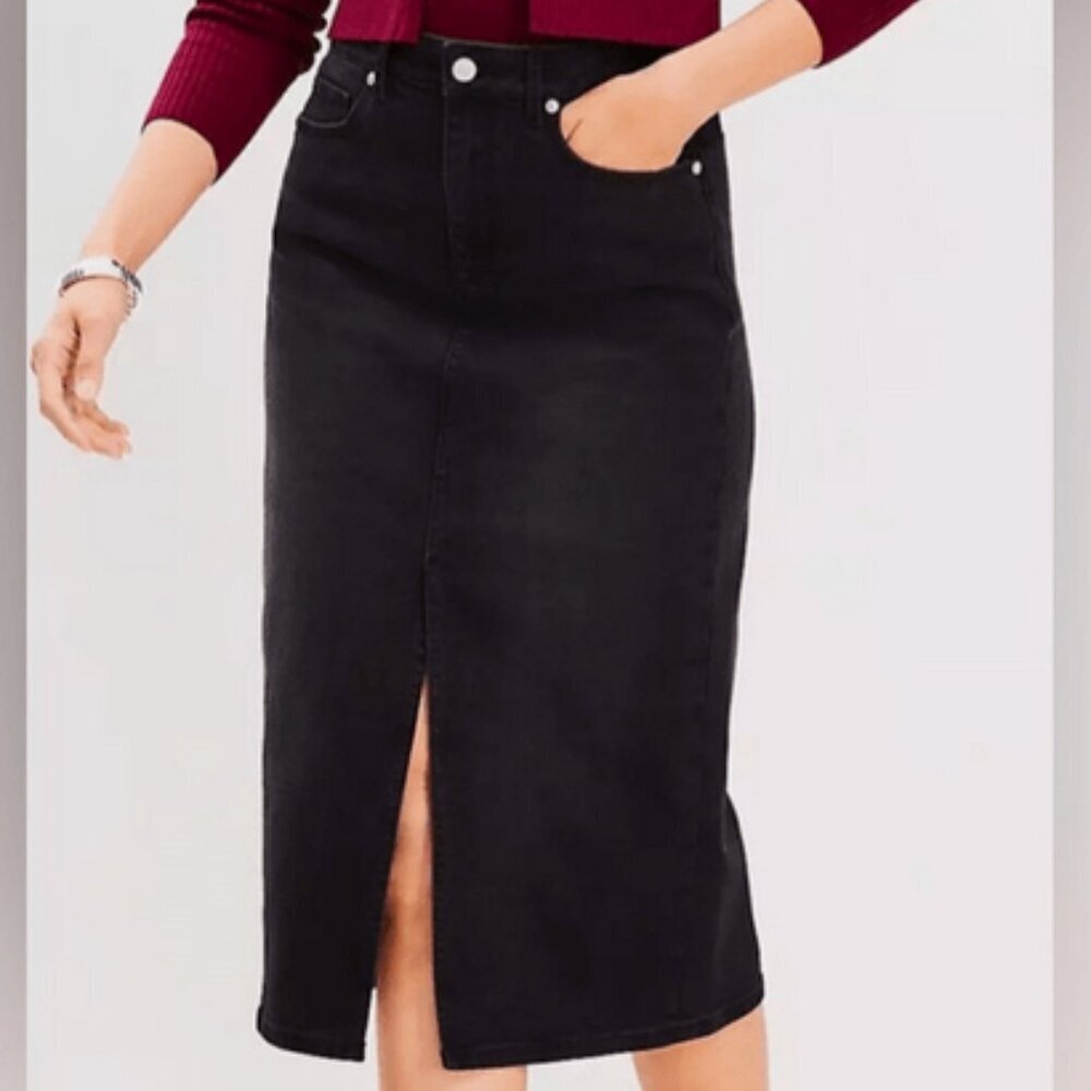 Loft Black Denim Midi Skirt